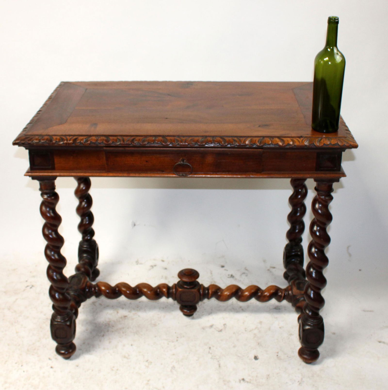 French barley twist leg desk in carved walnut (1 of 8)