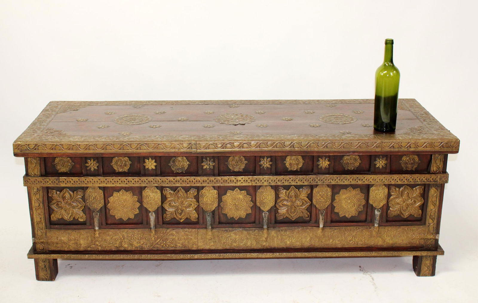 Embossed brass sheesham wood trunk (1 of 8)