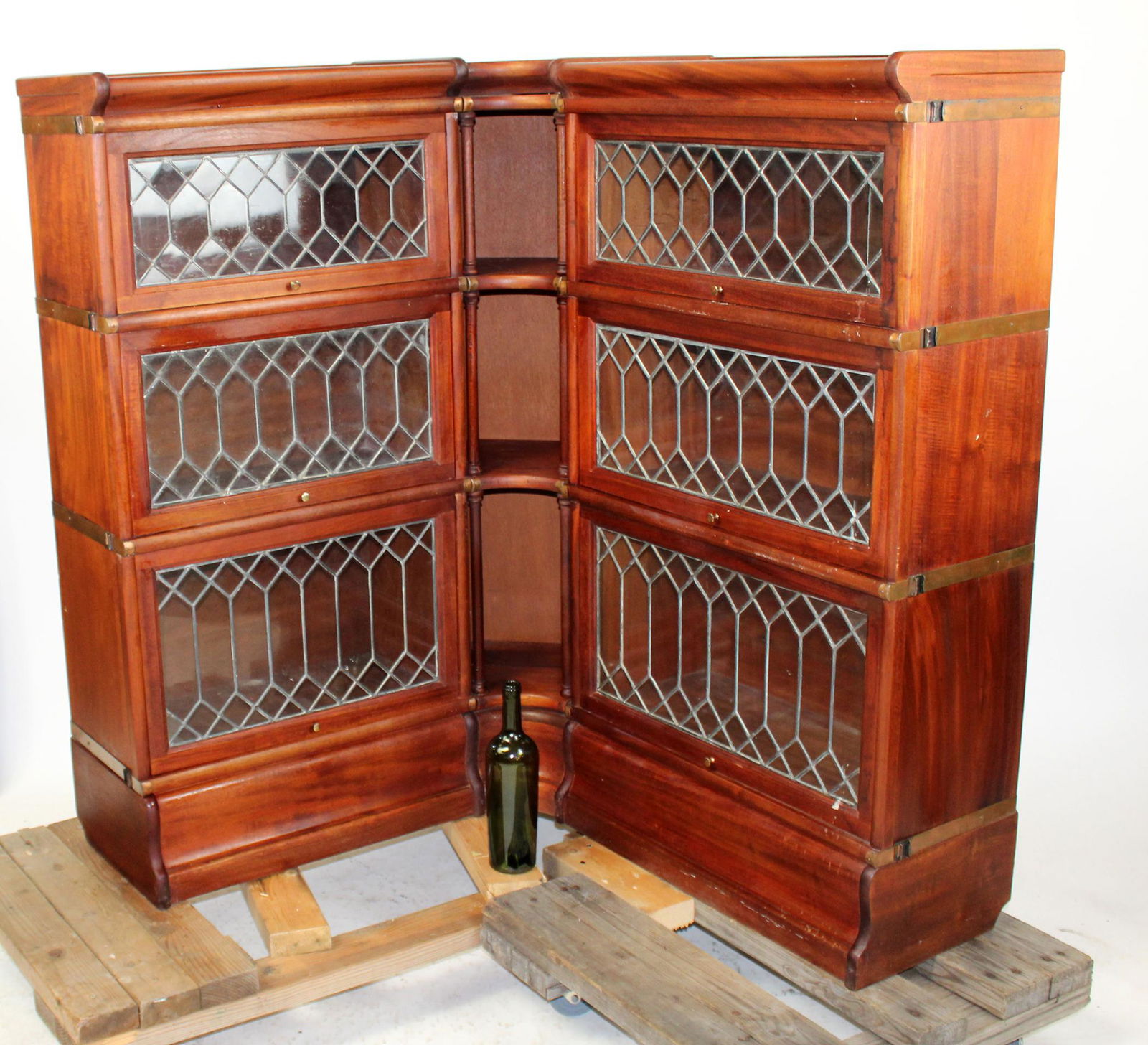 Leaded glass corner barrister bookcase (1 of 5)