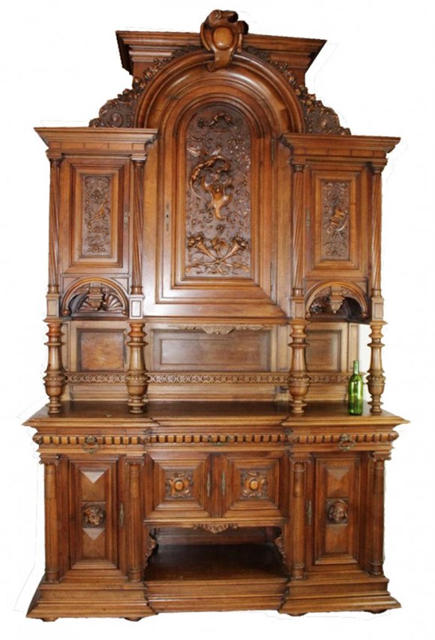 French grand buffet in carved walnut with dragon (1 of 10)