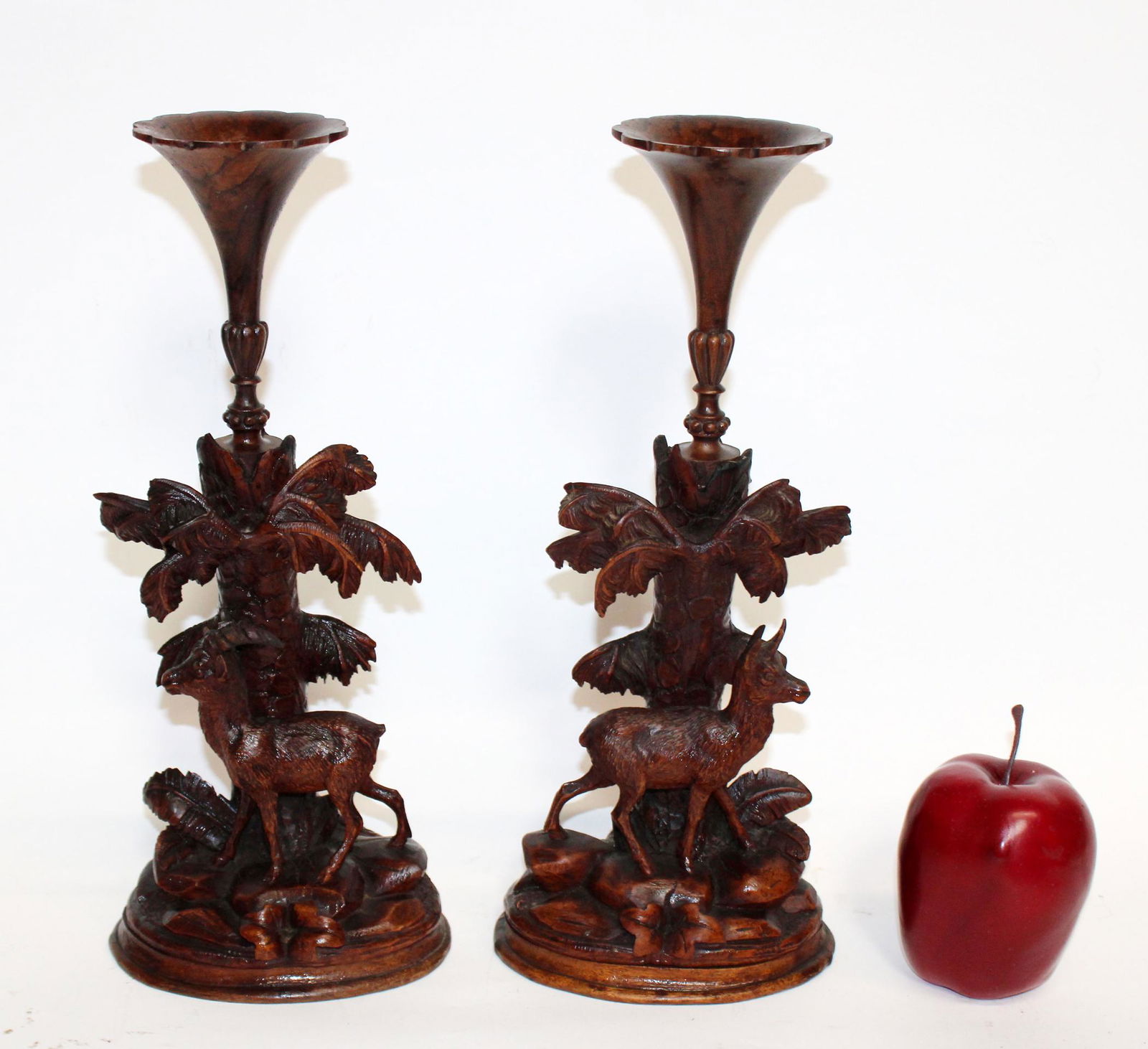 Pair Black Forest carved coupes with antelopes (1 of 8)
