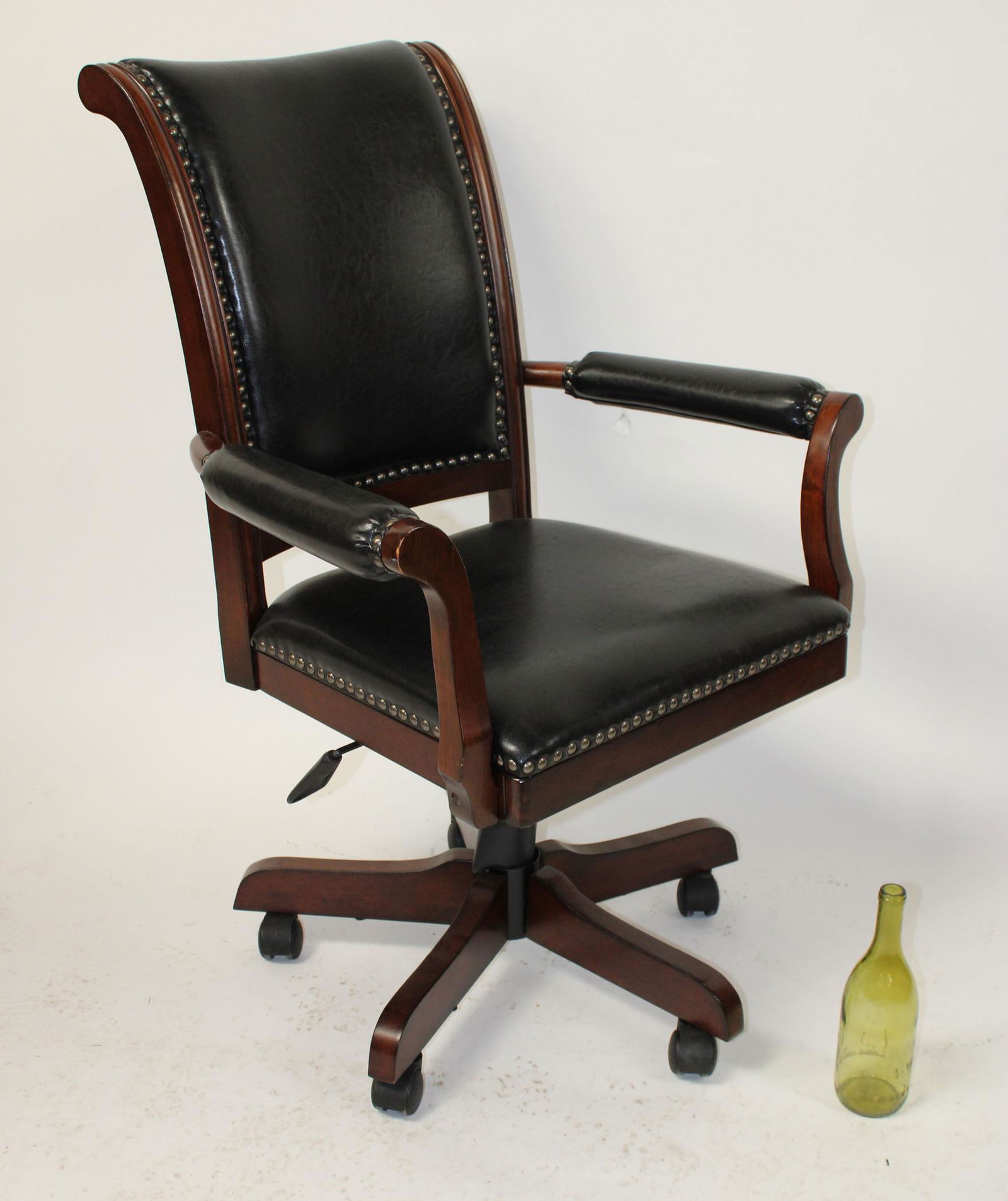 Mahogany and leather swivel desk chair (1 of 5)