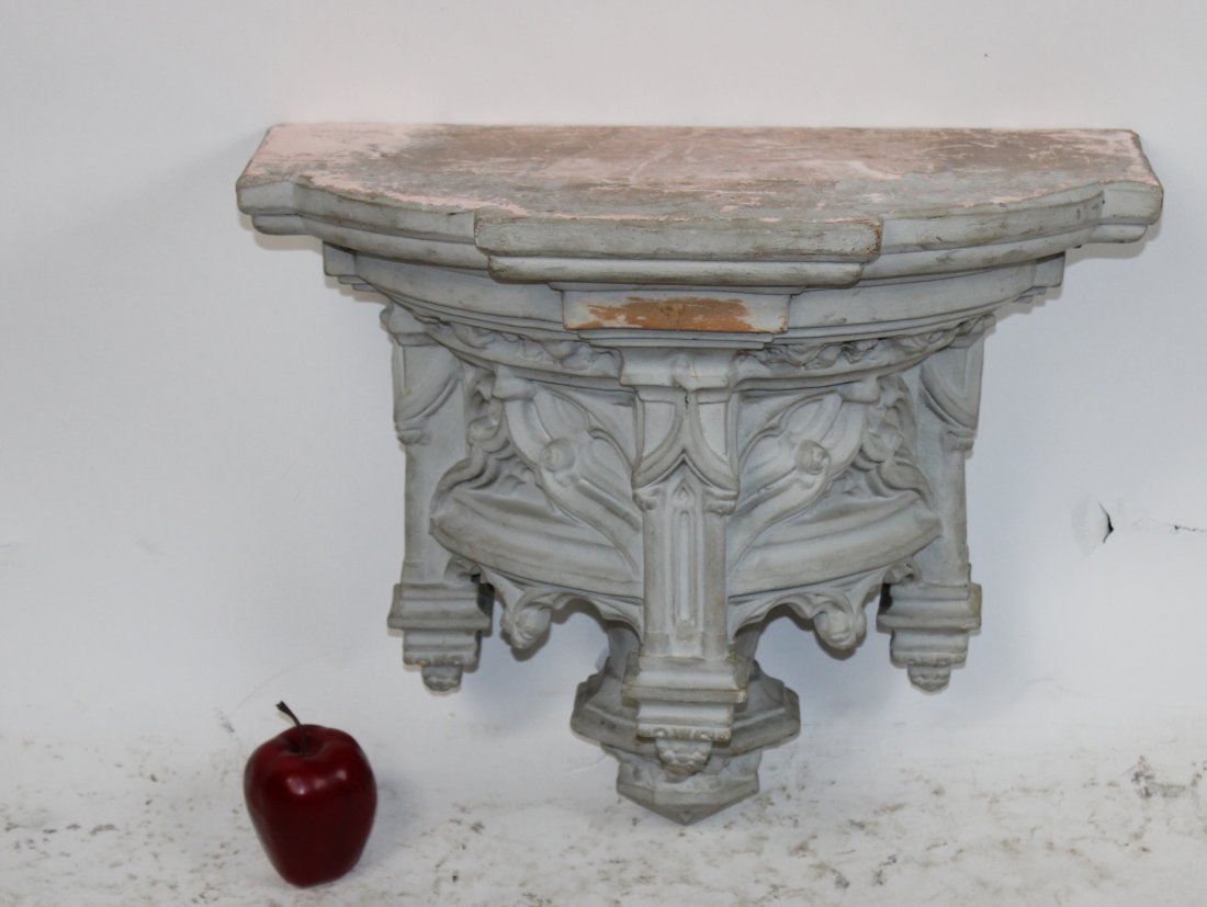 French Gothic Revival wall shelf in plaster (1 of 6)