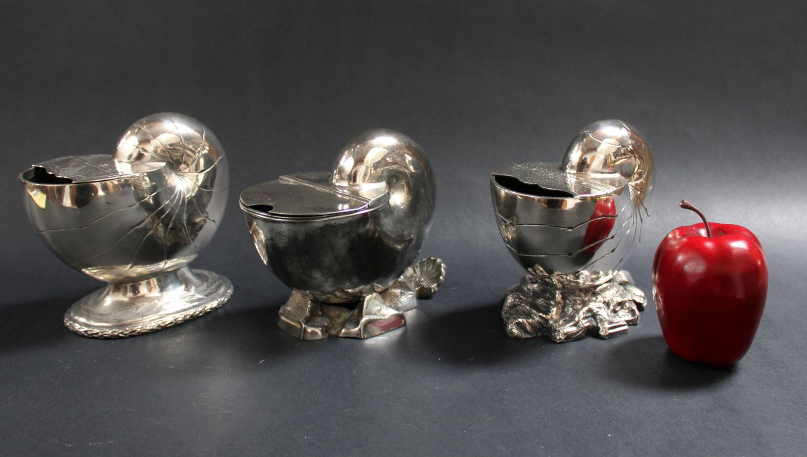 Set of 3 silverplate Nautilus shell bowls (1 of 10)