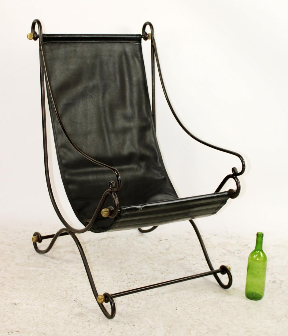 Maison Jansen style iron & leather sling chair (1 of 8)
