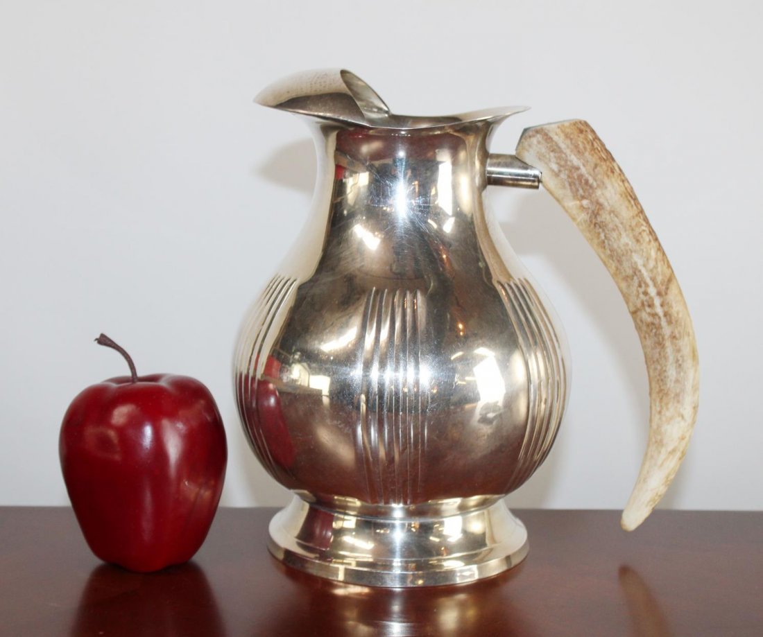 Silver plate water pitcher with antler handle (1 of 5)