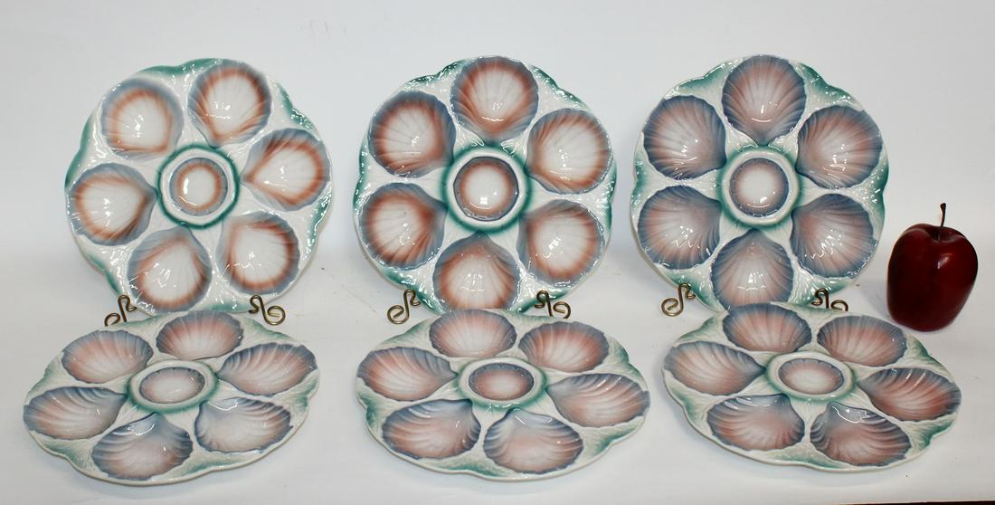 Set of French 6 Sarreguemines oyster plates: Set of 6 French Sarreguemines oyster plates. 9 1/2" dia