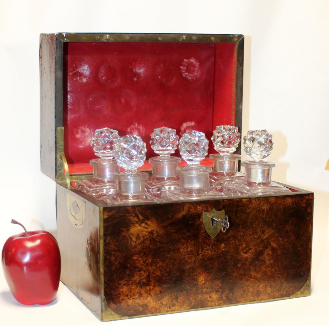 French burled liquor box with 6 crystal bottles (1 of 16)