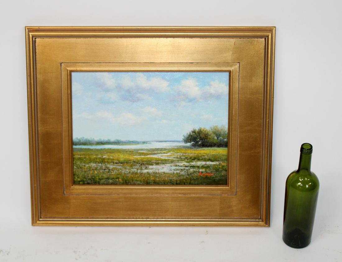 Oil on canvas Marsh scene: Oil on canvas Marsh scene signed lower right Humphrey. 21st century. Overall framed size 20 1/4"h x 24 1/4"w, sight size 12"h x 16"w
