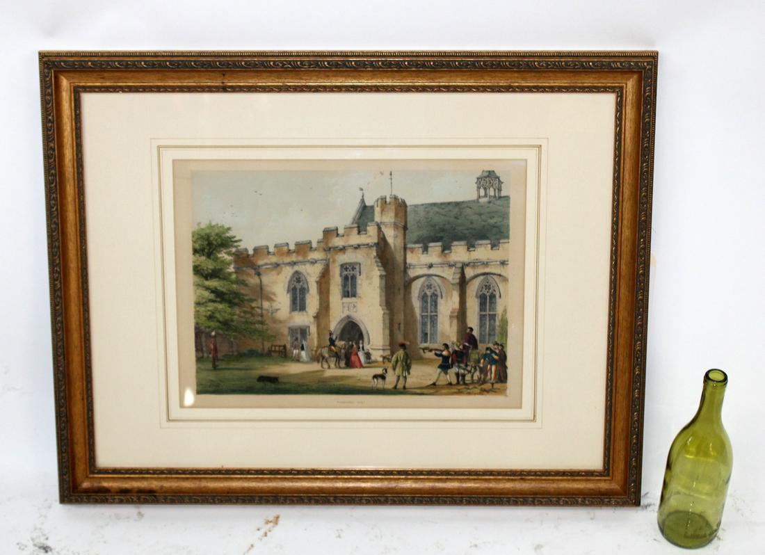 English hand colored engraving depicting castle (1 of 8)