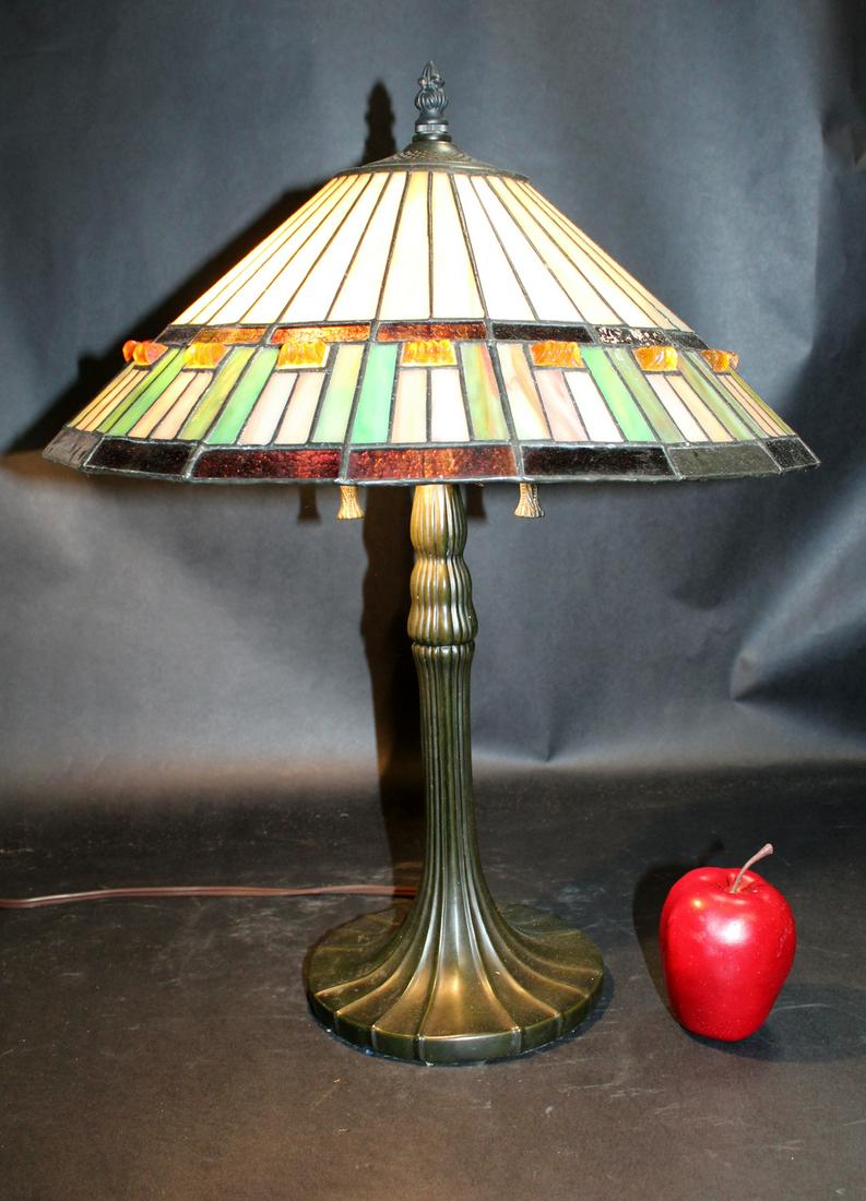 Stained glass table lamp with chunk jewels (1 of 10)