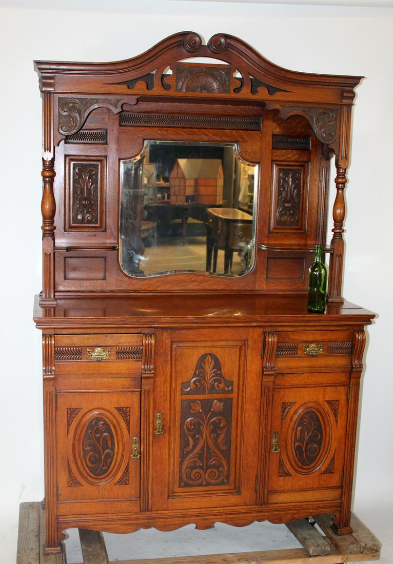 English carved oak buffet with mirror (1 of 5)