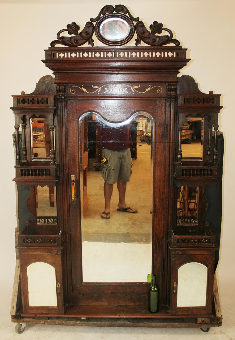 Victorian oak cabinet facade with mirror (1 of 7)