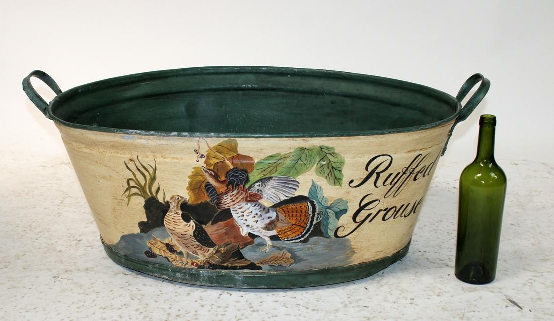 Oversize metal bucket painted with Grouse (1 of 9)