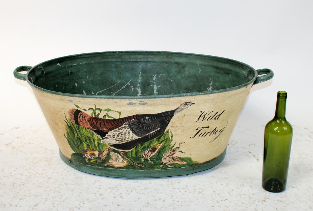 Oversize metal bucket painted with Wild Turkey (1 of 9)