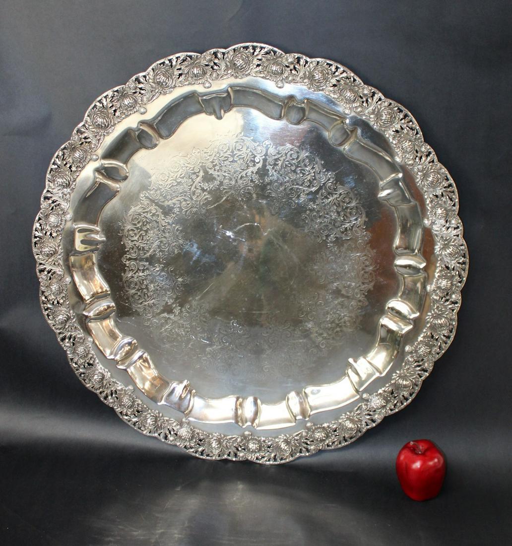 Large silverplate round tray (1 of 6)