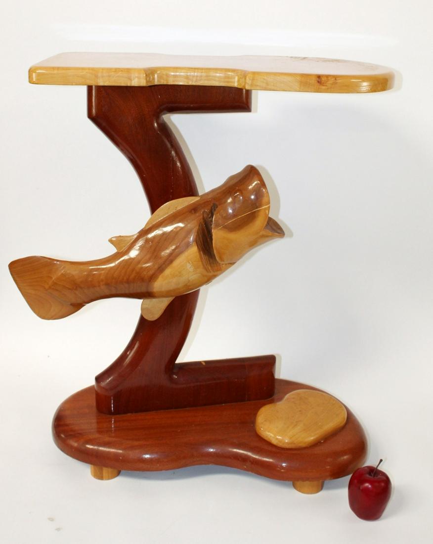 Mid Century carved teak and maple side table (1 of 7)