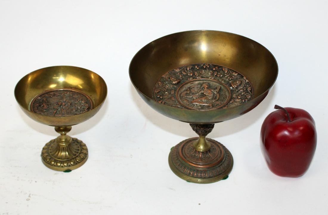 Pair French bronze compotes decorated in relief (1 of 6)