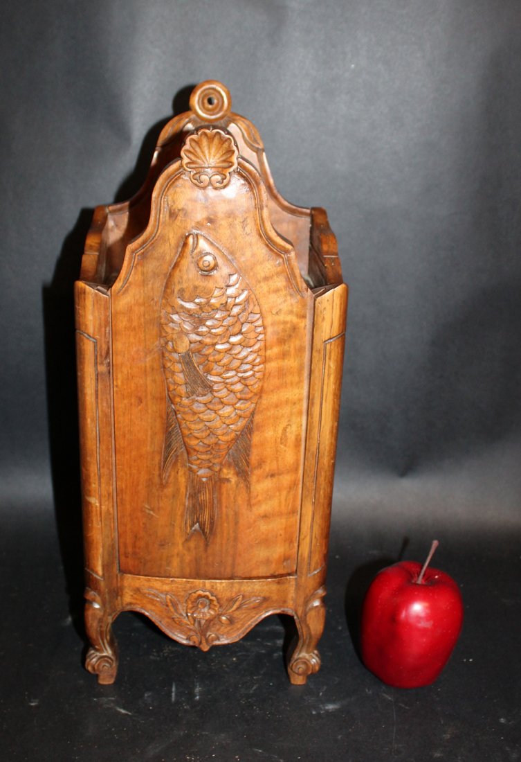 French Provincial salt cellar box in walnut with fish (1 of 11)