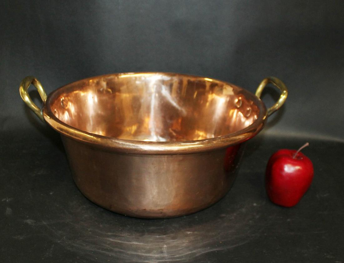 Antique French polished copper pot with bronze handles (1 of 8)
