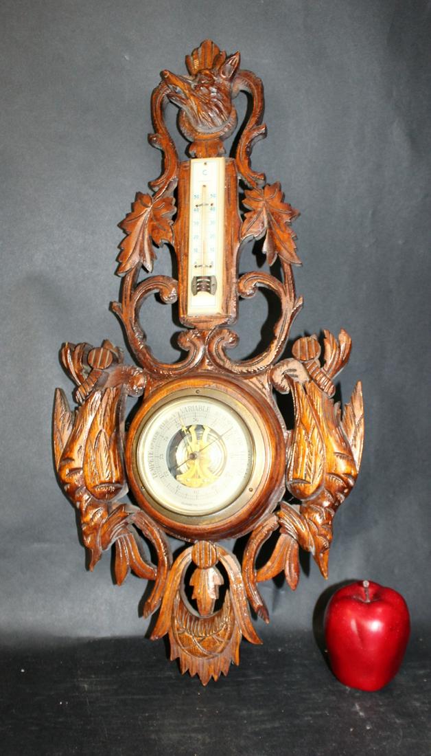 French carved oak wall mount barometer (1 of 6)