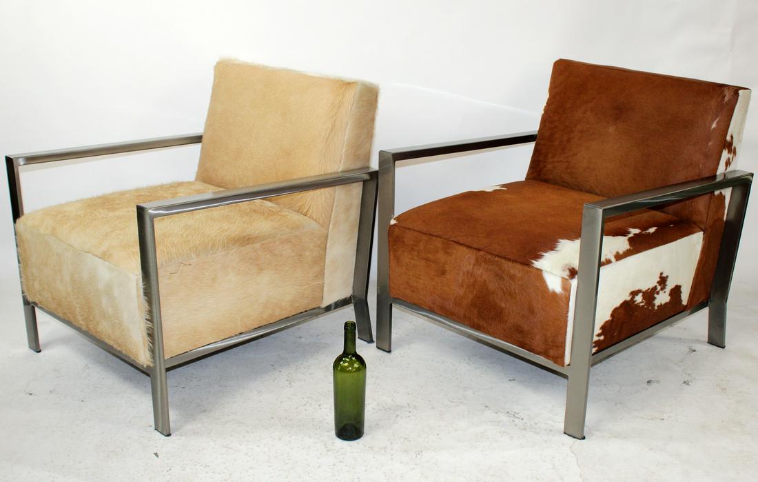 Pair stainless steel & cowhide armchairs (1 of 8)