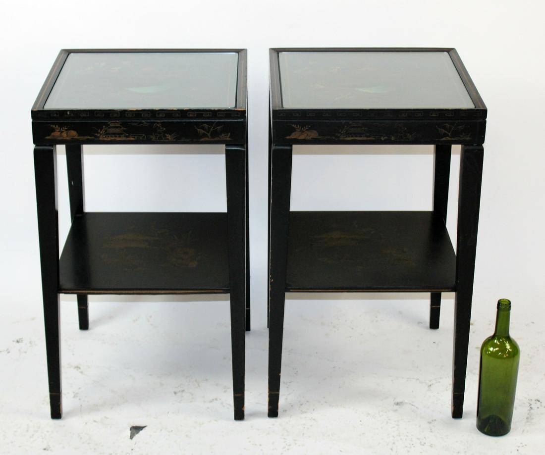 Pair of Chinoiserie ebonized side tables (1 of 8)