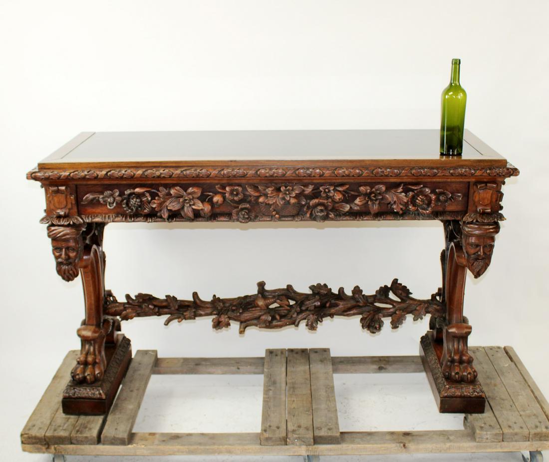 Black Forest style relief carved console table (1 of 10)
