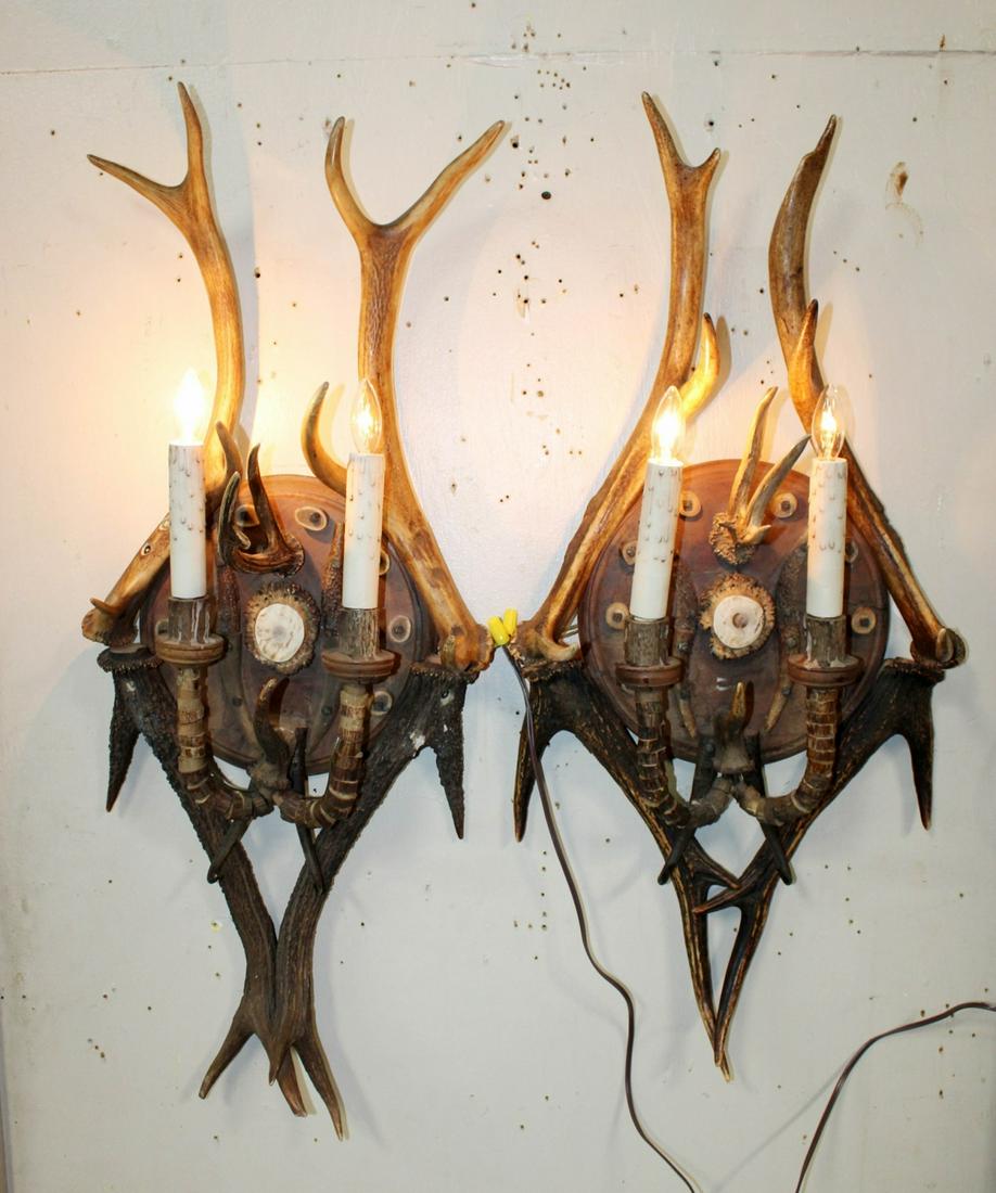 Pair Black Forest wall sconces with antlers (1 of 10)