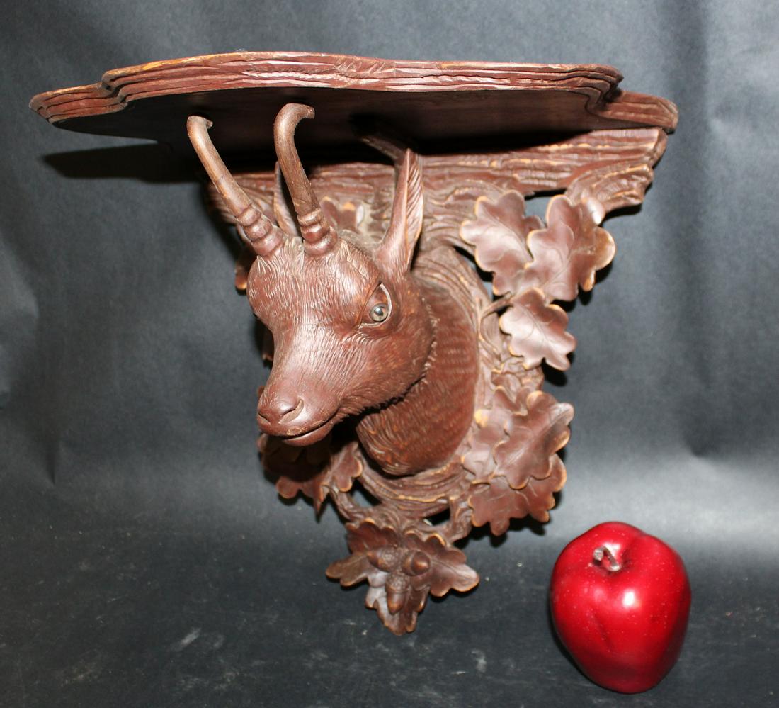 French Black Forest carved wall shelf with antelope (1 of 9)