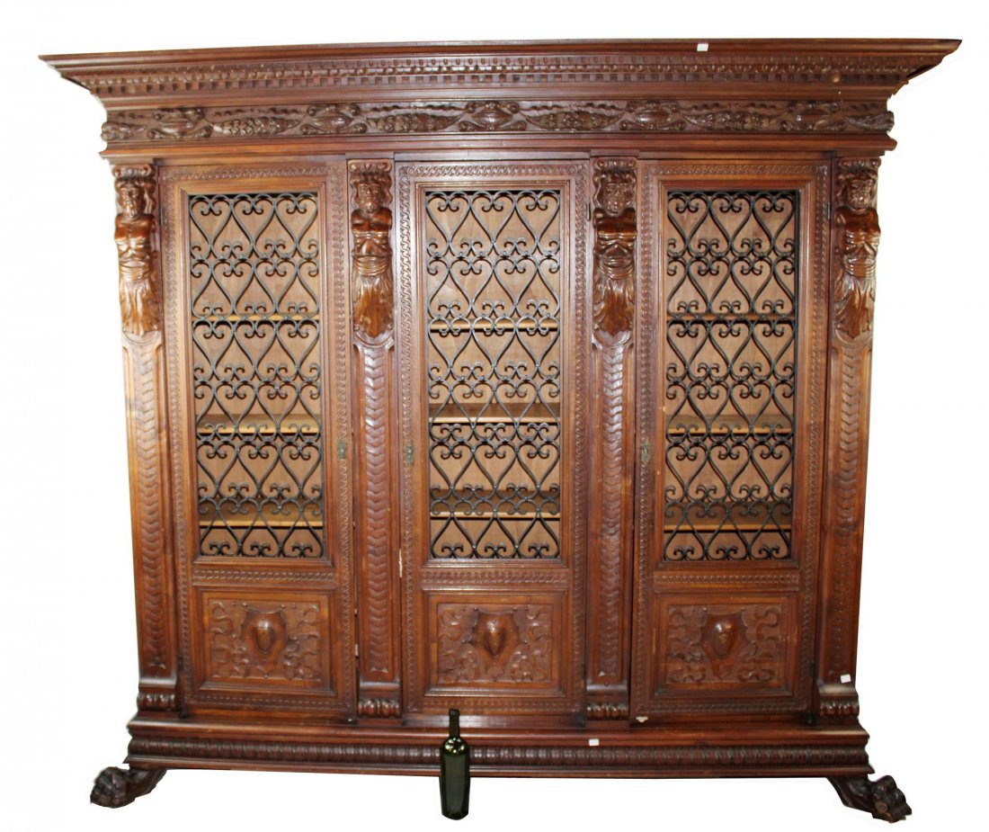 Italian Renaissance 3 door bookcase with Atlas mounts (1 of 5)