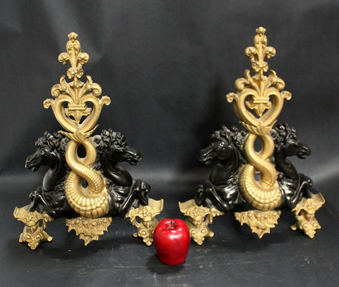 Pair French bronze chenets with horses (1 of 7)