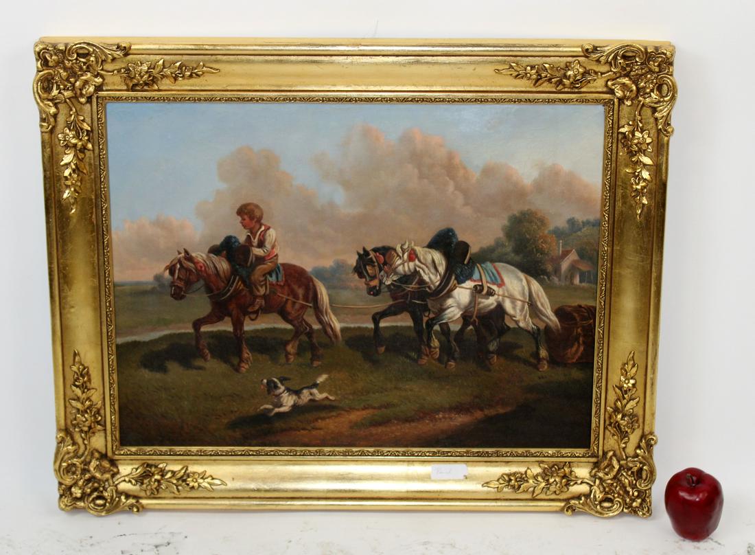 Oil on canvas pastoral scene boy on horseback (1 of 7)