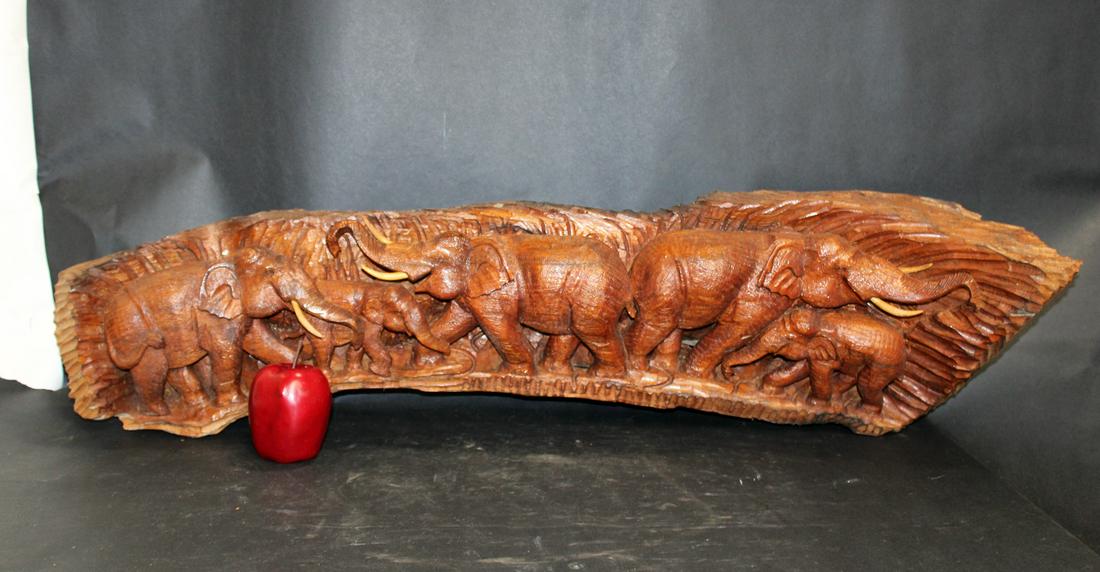 Relief carved wooden elephant sculpture (1 of 5)