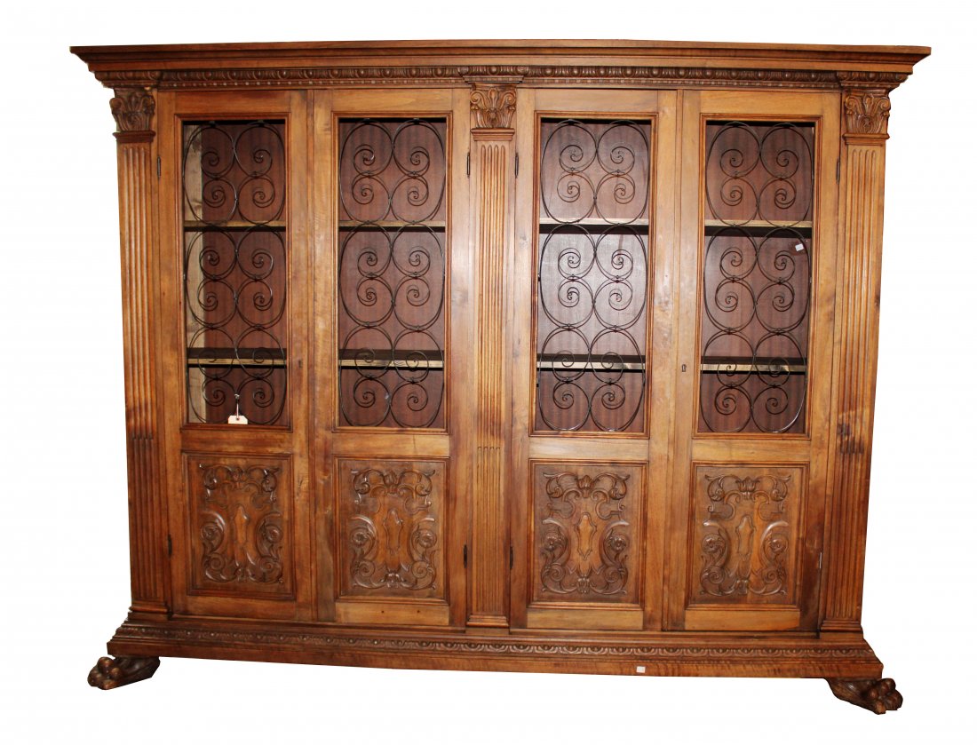 Italian Renaissance carved 4 door bookcase (1 of 8)