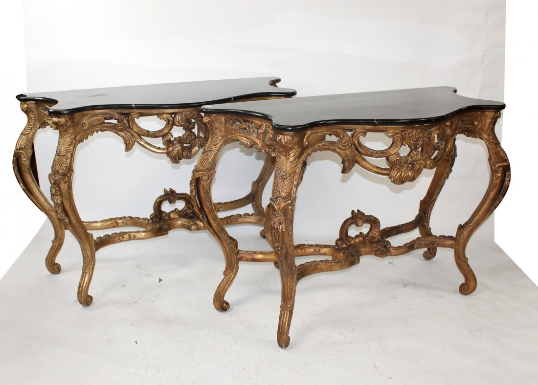 Pair of Louis XV style carved consoles (1 of 7)