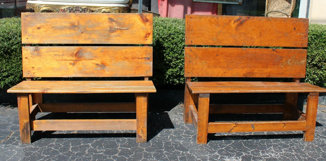 Pair of primitive pine benches (1 of 8)