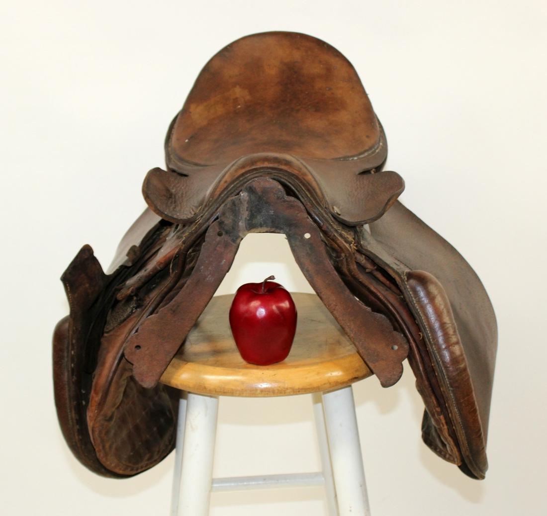 English leather saddle on wood & iron stand (1 of 11)