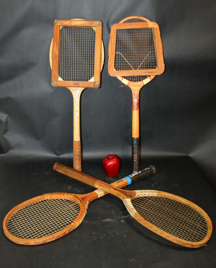Lot of 4 vintage wooden tennis rackets: Lot of 4 vintage wooden tennis rackets. 27"l