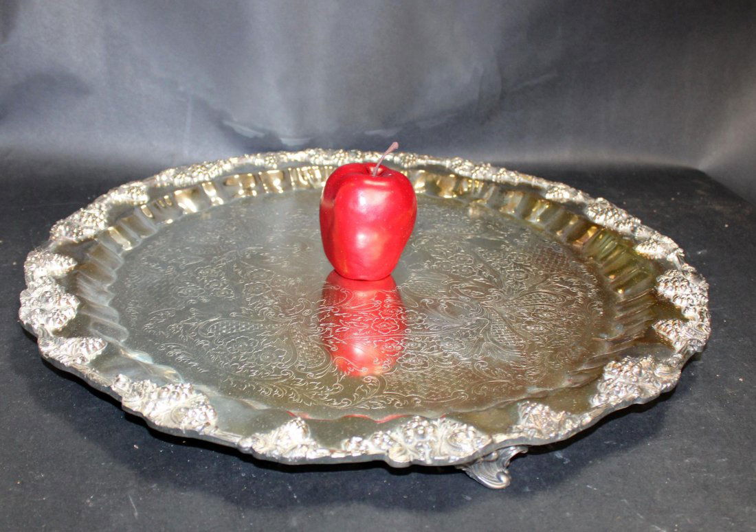 Large round silver plate tray (1 of 6)