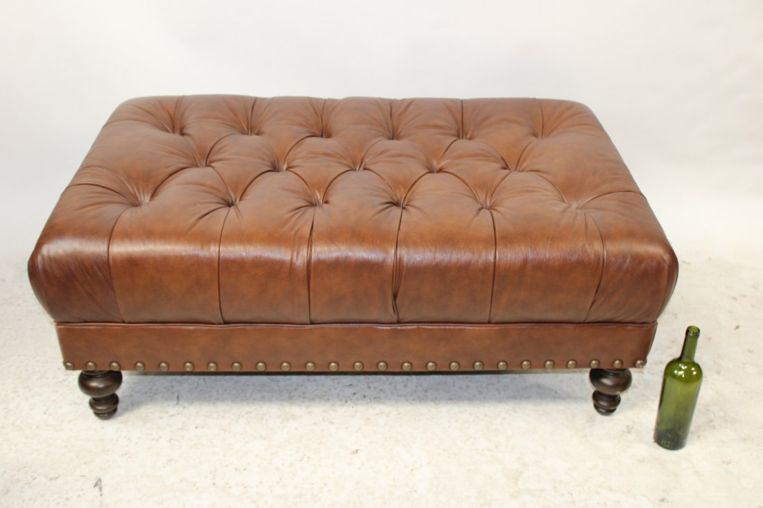 Tufted and studded leather cocktail ottoman (1 of 5)