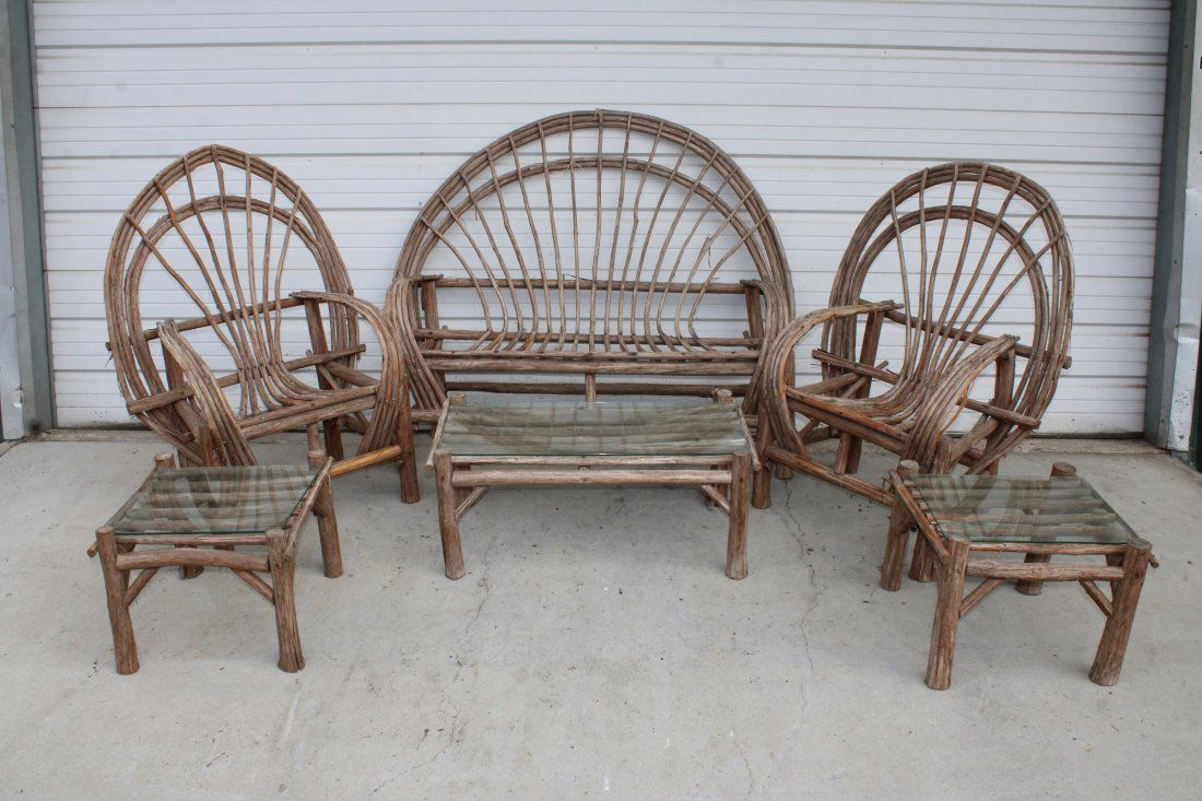 Rustic 6 piece twig outdoor seating set (1 of 11)