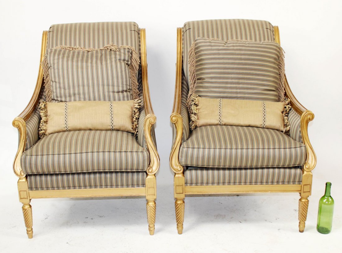 Pair of Drexel Heritage bergere armchairs: Pair of Drexel Heritage bergere armchairs. 39 1/2"h x 28"w x 28"d