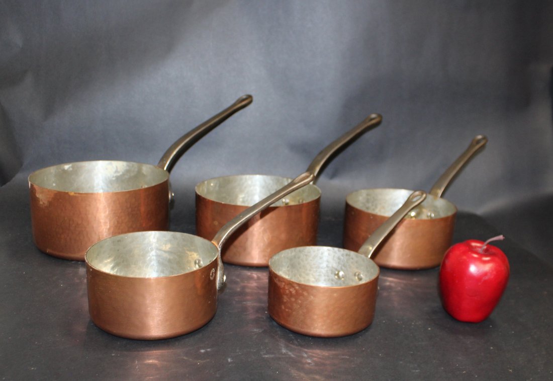 Lot of 5 French hand hammered copper pots (1 of 7)