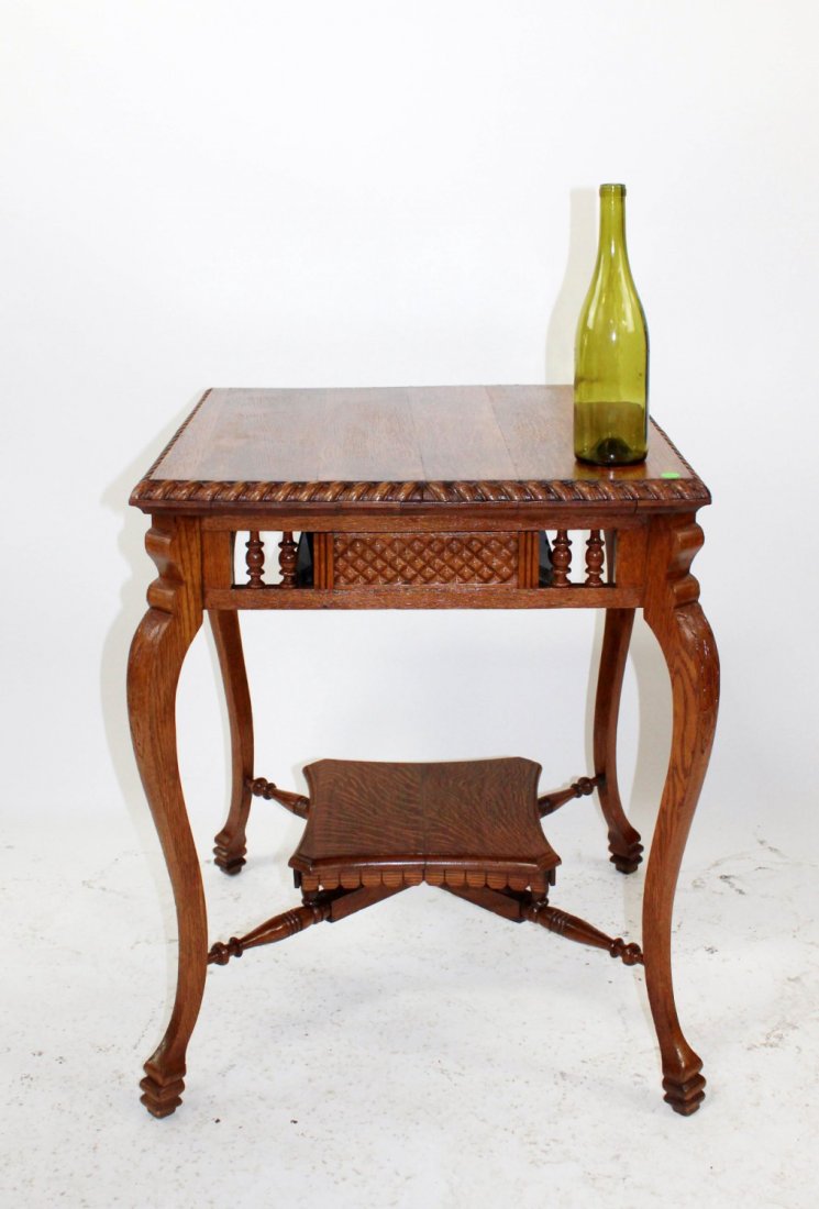 American Arts & Crafts oak spindle carved side table (1 of 5)