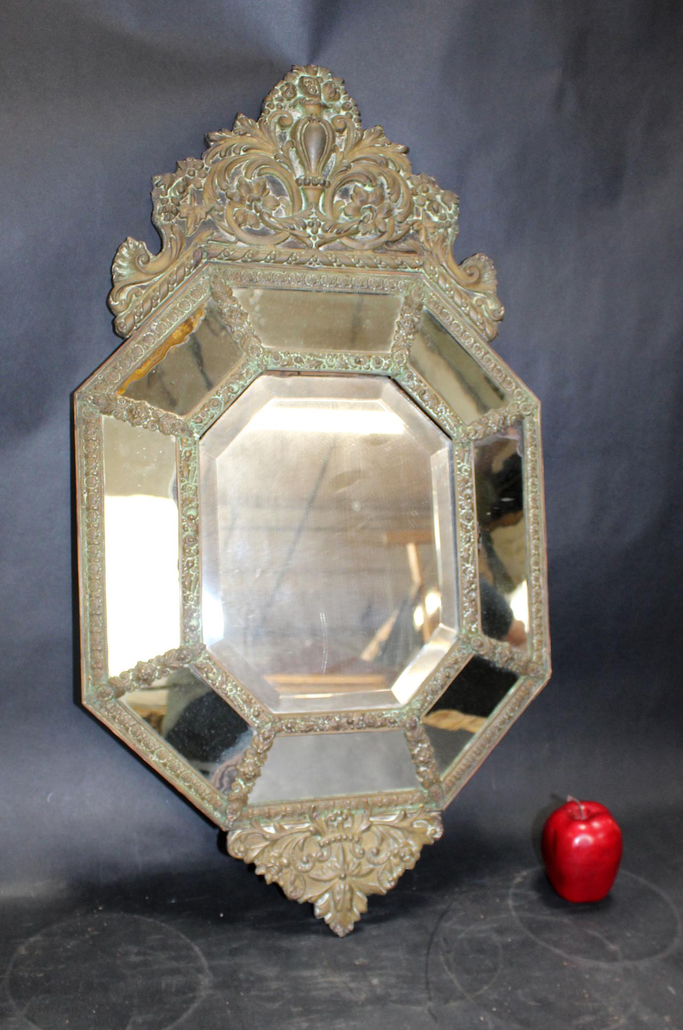 Antique embossed brass parclose mirror (1 of 9)