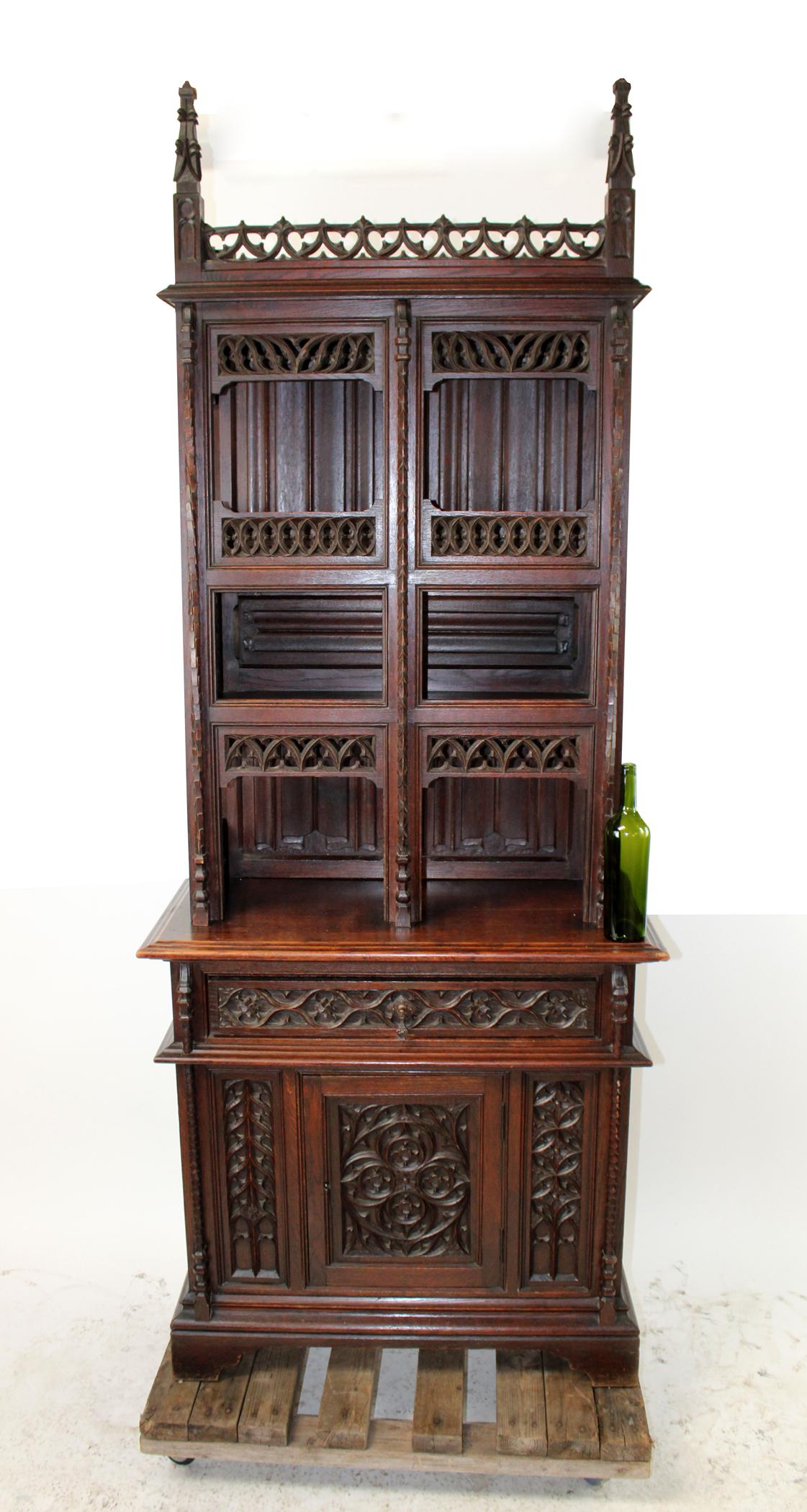 French Gothic Revival oak bookcase (1 of 11)