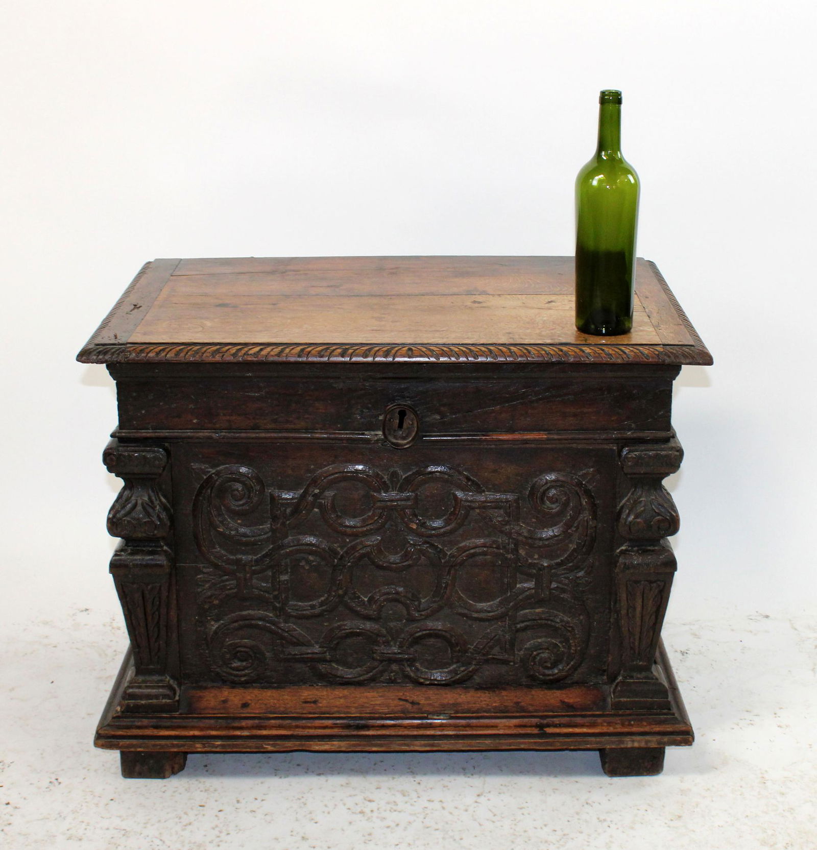 18th c French carved trunk in oak (1 of 9)