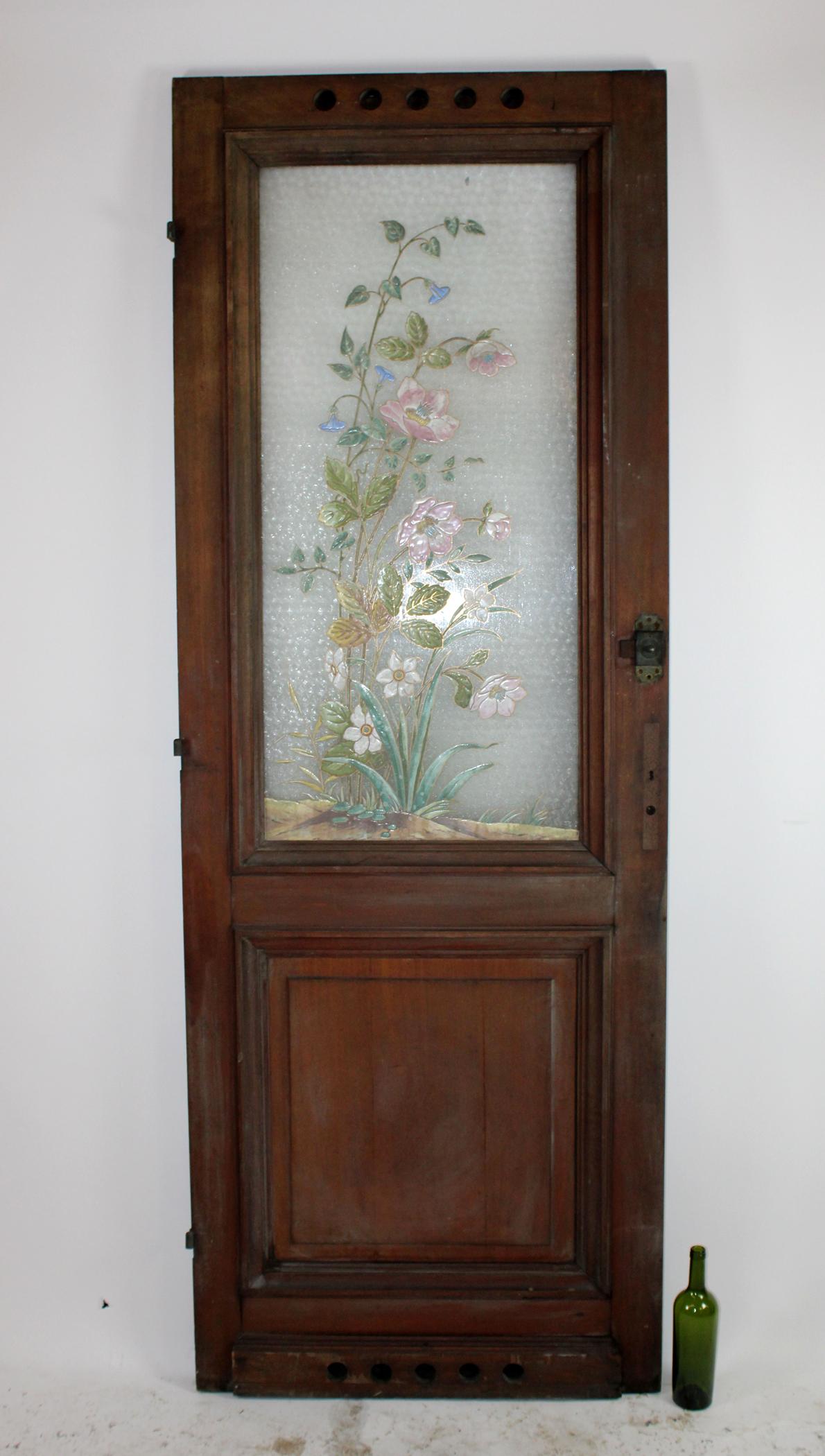 Antique French entry door with painted panel (1 of 11)
