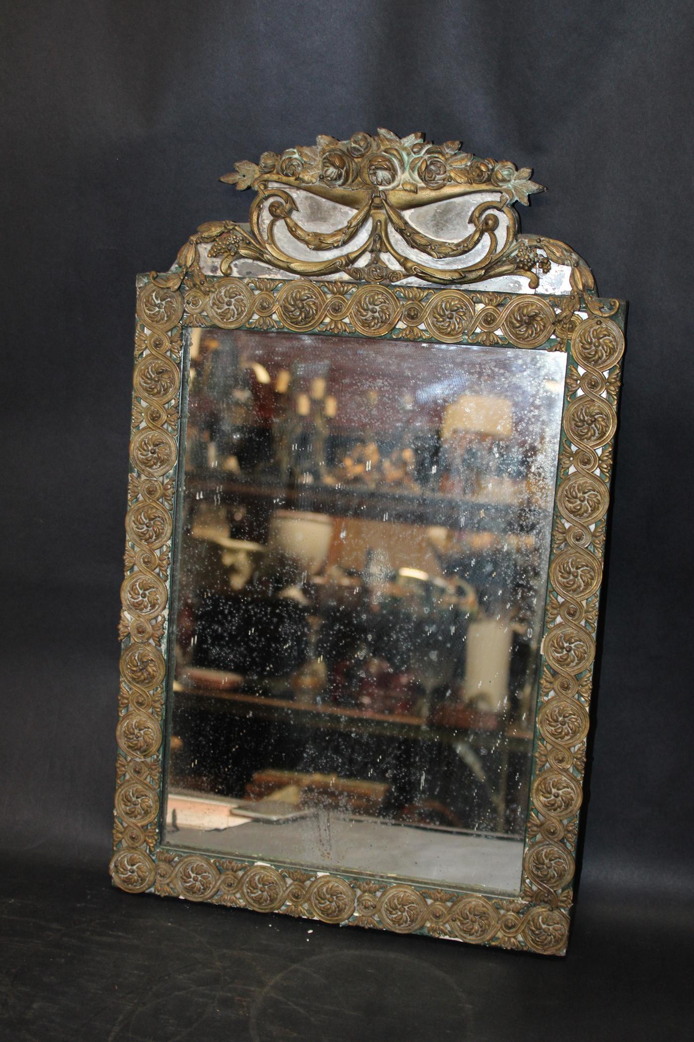 French brass mirror with floral decoration (1 of 8)